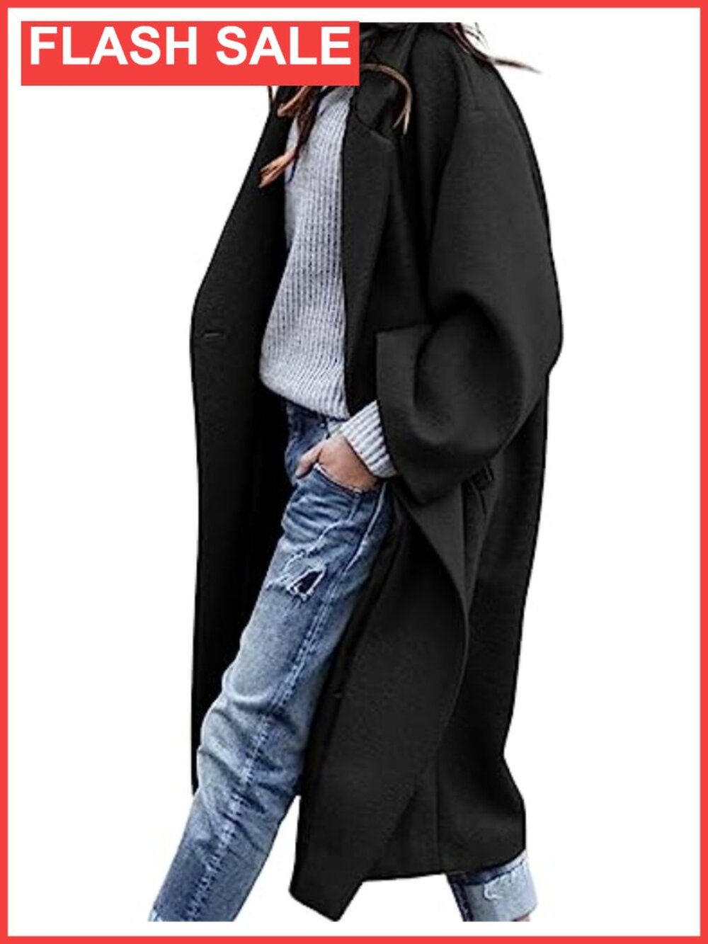 Oversized Wool Blend Pea Coat Double Breasted Long Notch Lapel Winter